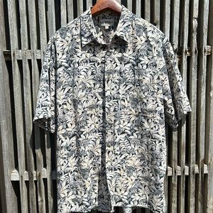 VTG 90s Campia Moda Hawaiian Shirt XL Dark Navy Cream Tropical Fish Cotton